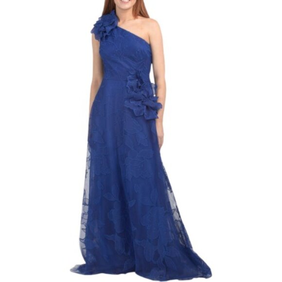 TERI JON One Shoulder Tulle Floral Gown - Picture 1 of 2